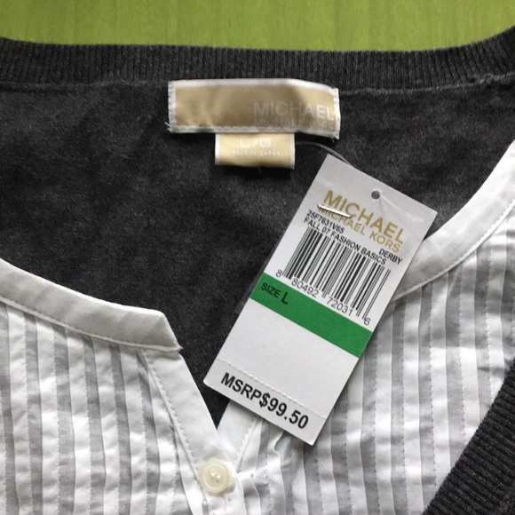 Michael Kors Cardigan inset cotton button down. - Picture 2 of 3